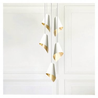 ARC 5 Light Pendant Cascade - Brushed Solid Brass & Matte White