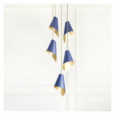 ARC 5 Light Pendant Cascade - Brushed Solid Brass & Steel Blue