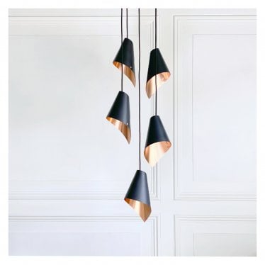 ARC 5 Light Pendant Cascade - Brushed Solid Copper & Matte Black