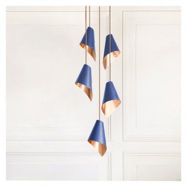 ARC 5 Light Pendant Cascade - Brushed Solid Copper & Steel Blue