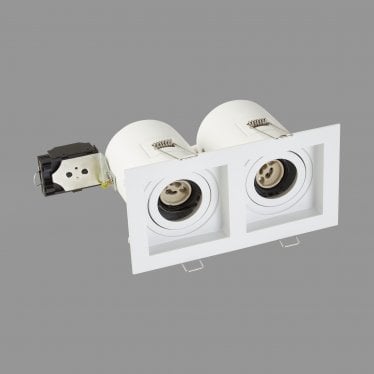 London Double Square Adjustable GU10 Downlight - Matt White - Fire Rated