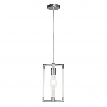 Canto Double Rectangle Pendant Single Light E27 - Polished Nickel/Acrylic