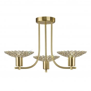 IL20601 Ellen Semi Ceiling 3 Light Satin Brass/Crystal