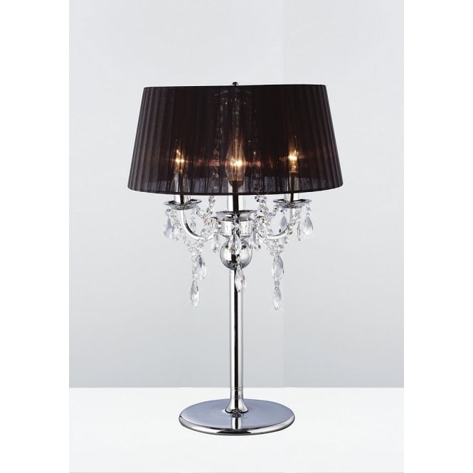 Diyas Diyas IL30062/BL Olivia Table Lamp With Black Shade 3 Light Polished Chrome/Crystal