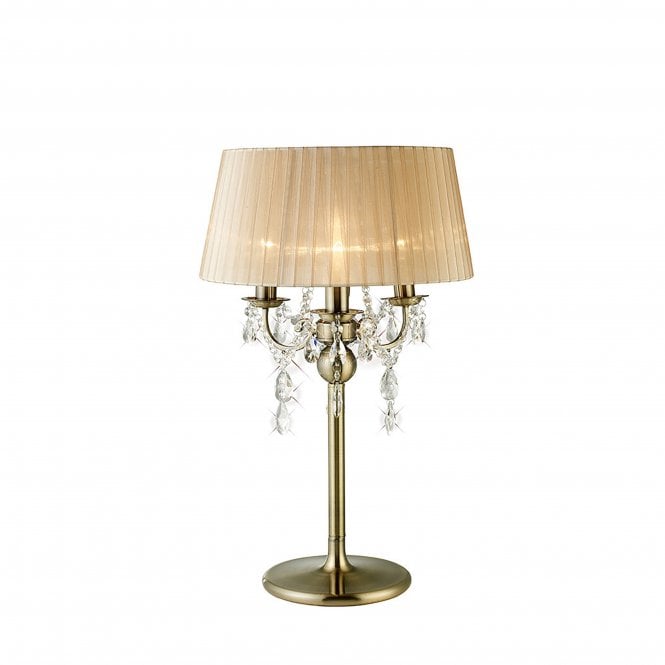 Diyas Diyas IL30065 Olivia Table Lamp With Soft Bronze Shade 3 Light Antique Brass/Crystal