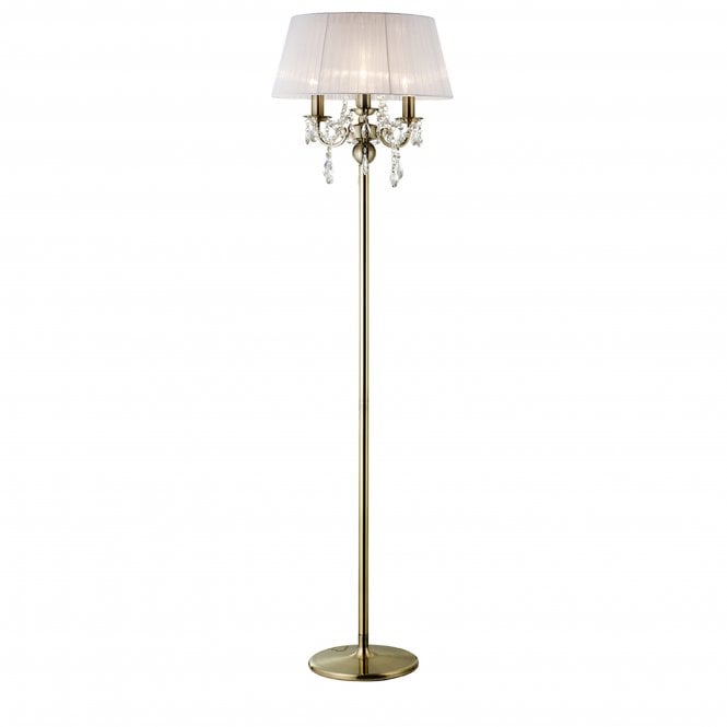 Diyas Diyas IL30066 Olivia Floor Lamp With White Shade 3 Light Antique Brass/Crystal