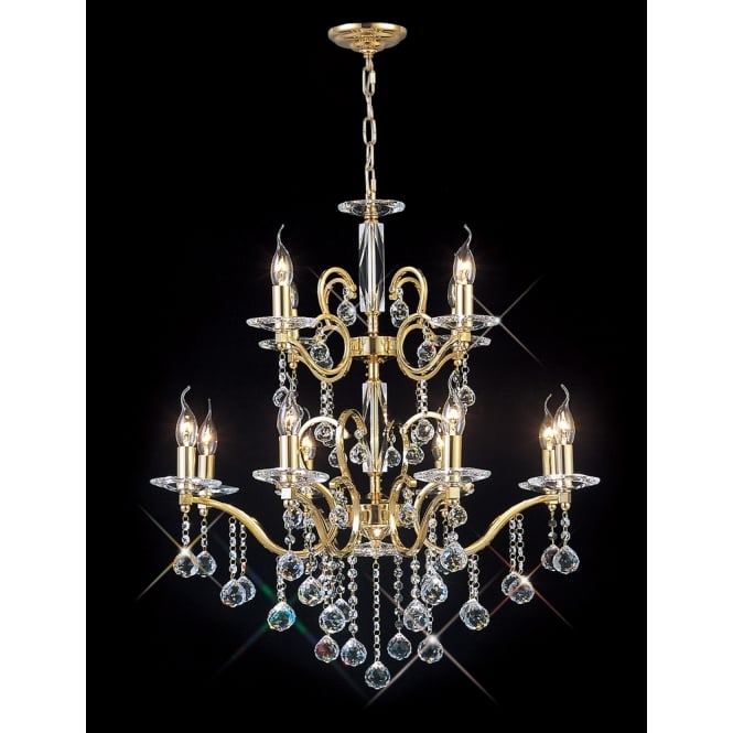 Diyas Diyas IL30228+4 Zinta Pendant 2 Tier 12 Light French Gold/Crystal (ITEM REQUIRES ASSEMBLY)