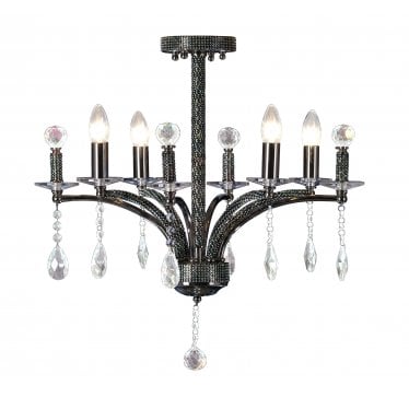 IL30364 Fiore Pendant 4 Light Black Chrome/Crystal