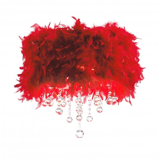 Diyas Diyas IL30741/RD Ibis Ceiling With Red Feather Shade 3 Light Polished Chrome/Crystal