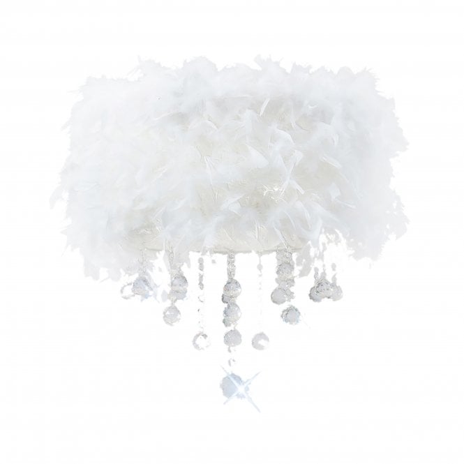 Diyas Diyas IL30741/WH Ibis Ceiling With White Feather Shade 3 Light Polished Chrome/Crystal