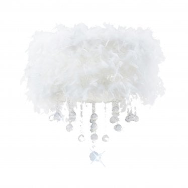 IL30741/WH Ibis Ceiling With White Feather Shade 3 Light Polished Chrome/Crystal