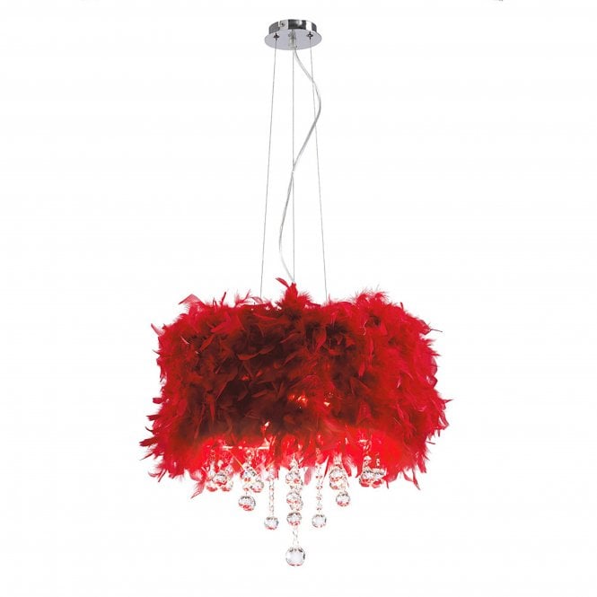 Diyas Diyas IL30742/RD Ibis Pendant With Red Feather Shade 3 Light Polished Chrome/Crystal