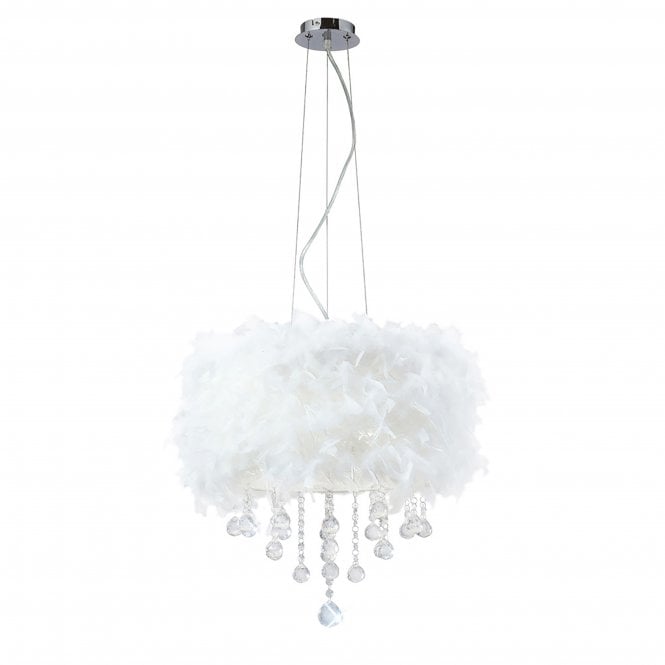 Diyas Diyas IL30742/WH Ibis Pendant With White Feather Shade 3 Light Polished Chrome/Crystal