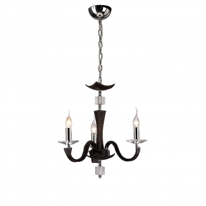 Diyas Diyas IL31043 Nardini Pendant 3 Light Polished Chrome/Dark Brown Faux Leather/Crystal