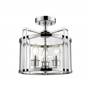 IL31080 Eaton Semi Ceiling 3 Light Polished Chrome/Glass