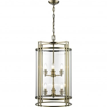 IL31094 Eaton Pendant 6 Light Antique Brass/Glass