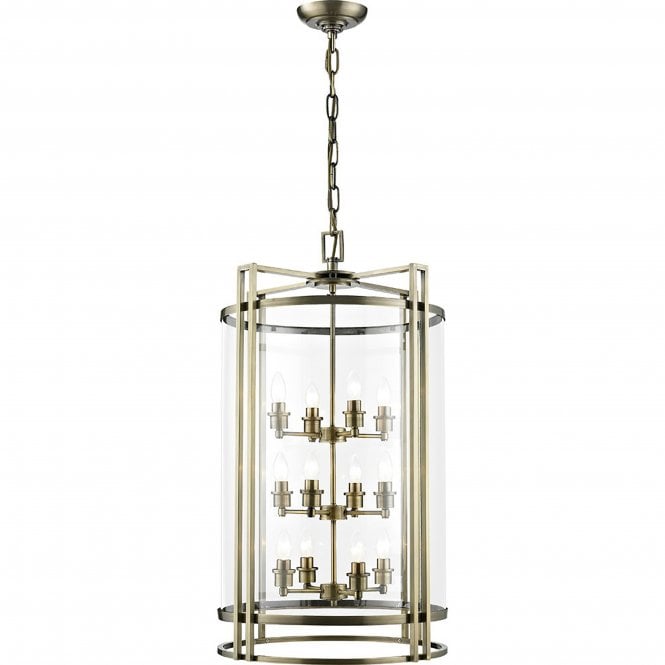 Diyas Diyas IL31095 Eaton Pendant 12 Light Antique Brass/Glass