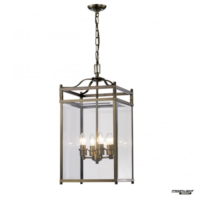 Diyas Diyas IL31113 Aston Pendant 4 Light Antique Brass/Glass