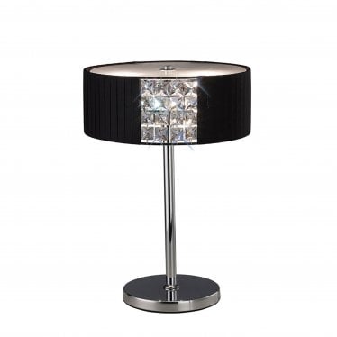 IL31170/BL Evelyn Table Lamp Round With Black Shade 2 Light Polished Chrome/Crystal