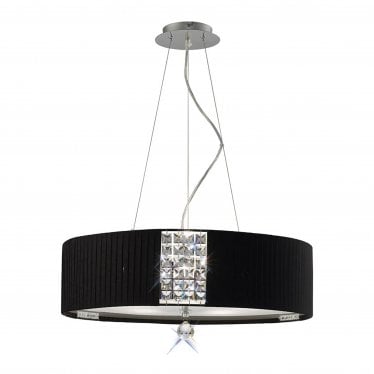 IL31174/BL Evelyn Pendant Round With Black Shade 5 Light Polished Chrome/Crystal