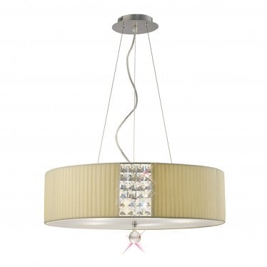 IL31174/CR Evelyn Pendant Round With Cream Shade 5 Light Polished Chrome/Crystal