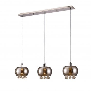 IL31602 Pandora Pendant 3 Light E14 Linear Mirrored Glass/Polished Chrome/Clear Glass