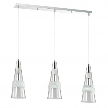 IL31606 Emilia Pendant 3 Light E14 Linear Polished Chrome/Crystal