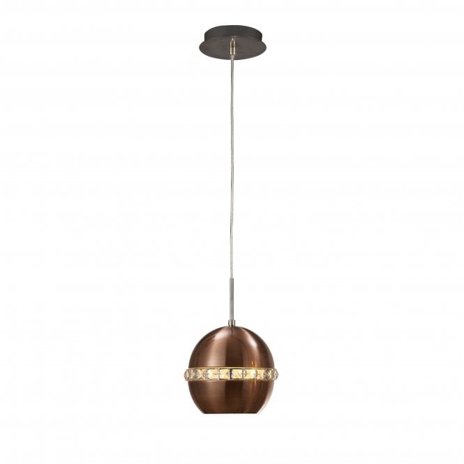 Diyas Diyas IL31610 Andrea Single Pendant 1 Light E27 Satin Copper/Crystal