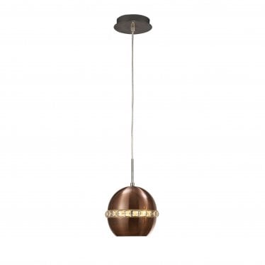 IL31610 Andrea Single Pendant 1 Light E27 Satin Copper/Crystal