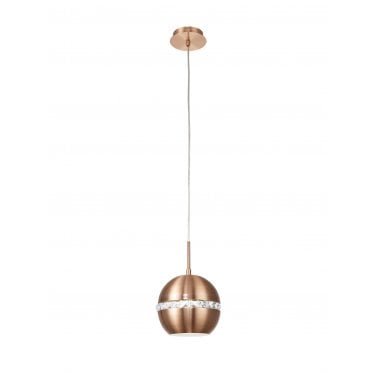 IL31610 Andrea Single Pendant 1 Light E27 Satin Copper/Crystal