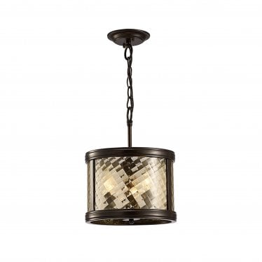 IL31676 Asia Pendant/Semi Ceiling Convertible 3 Light E14 Oiled Bronze/Clear Glass