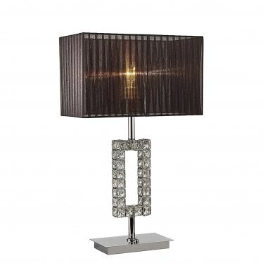 IL31726 Florence Rectangle Table Lamp With Black Shade 1 Light Polished Chrome/Crystal