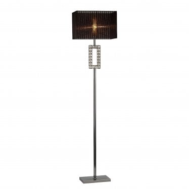 IL31727 Florence Renctangle Floor Lamp With Black Shade 1 Light Polished Chrome/Crystal