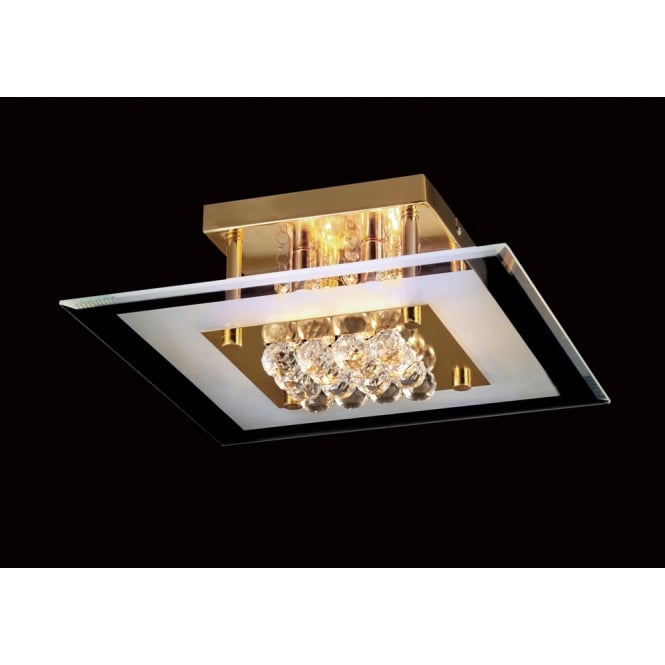 Diyas Diyas IL32023 Delmar Flush Square 4 Light French Gold/Glass/Crystal