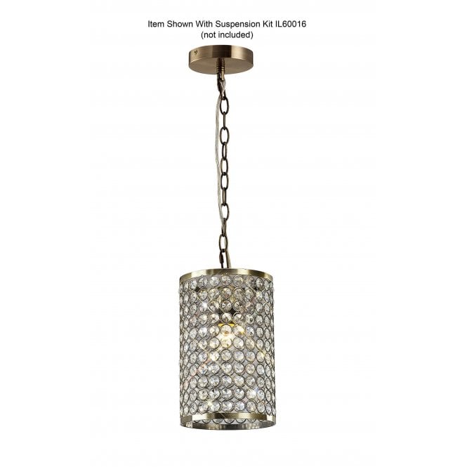 Diyas Diyas IL60030 Kudo Crystal Cylinder Shade - Antique Brass/Crystal - 15cm - Shade Only