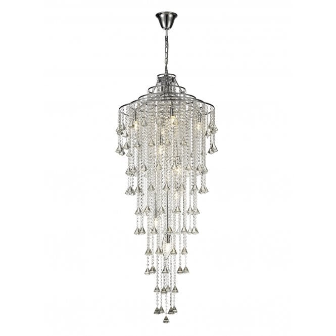 Diyas Diyas Inina Tall 9 Light Pendant - Polished Chrome & Crystal