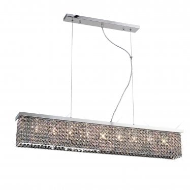 Piazza 9 Light Rectangular Pendant - Polished Chrome & Crystal