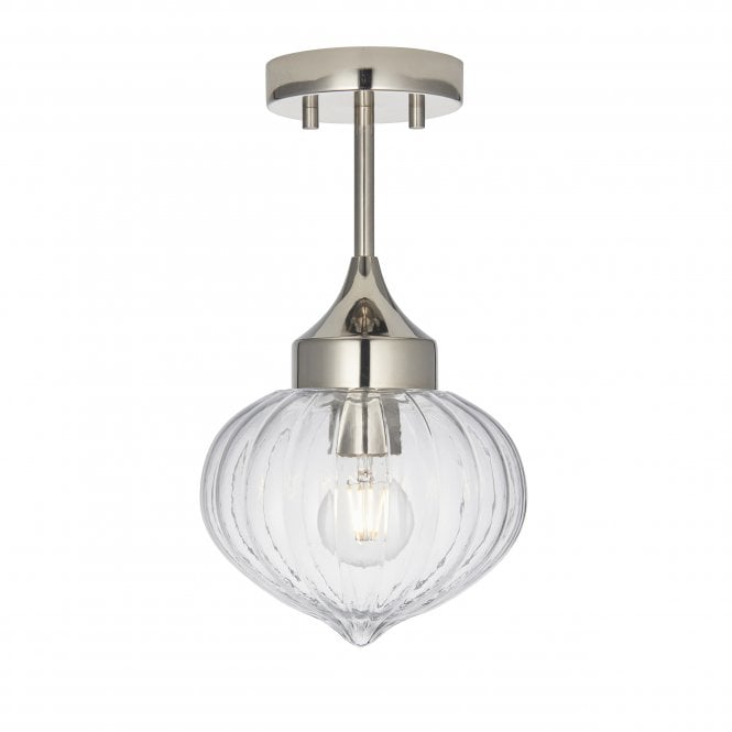 Endon Lighting Endon Lighting Addington Single Light Semi Flush -  Bright Nickel Plate & Clear Ribbed Glass