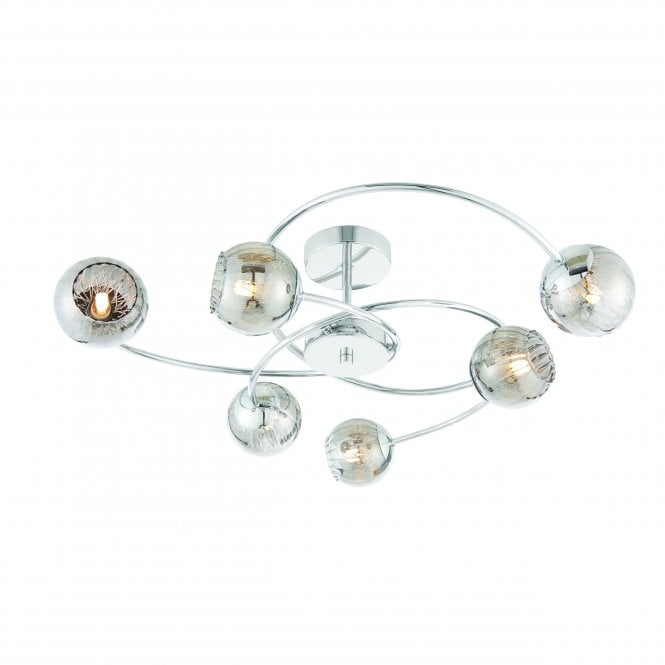 Endon Lighting Endon Lighting Aerith 6 Light Semi Flush Fitting  - Chrome Plate & Smoked Mirror Glass