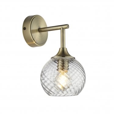 Allegra Single Wall Light - Antique Brass Plate & Clear Spiral Glass