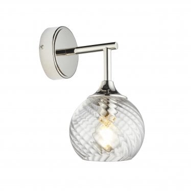 Allegra Single Wall Light - Bright Nickel Plate & Clear Spiral Glass