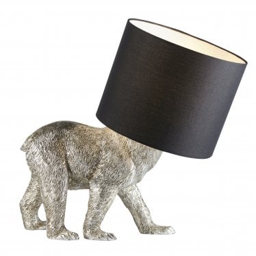 Barack Bear Single Table Light - Vintage Silver Paint & Black Fabric