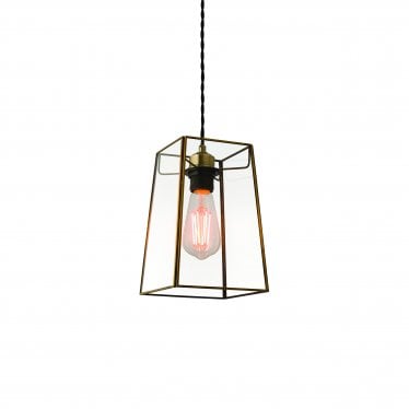 Beaumont Single Light Pendant Shade - Clear Glass & Antique Brass Plate 15.5cm - Shade Only