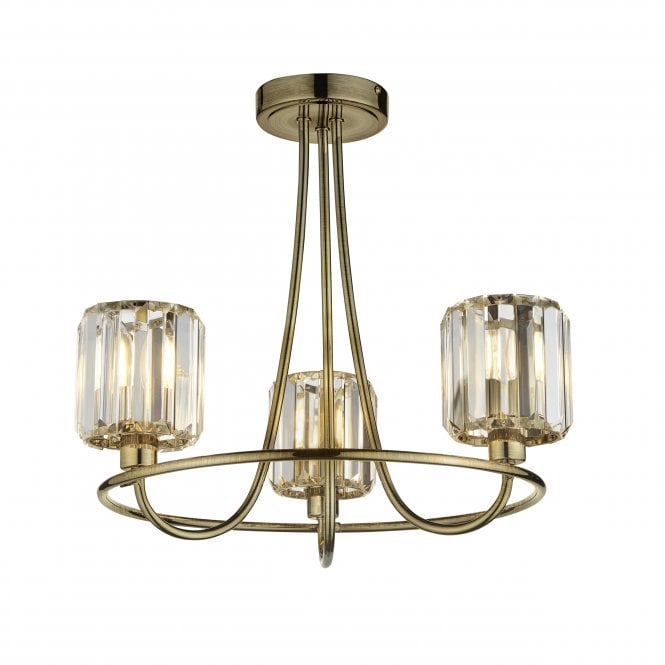 Endon Lighting Endon Lighting Berenice 3 Light Semi-Flush Fitting - Antique Brass Plate & Clear Glass