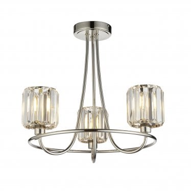 Berenice 3 Light Semi-Flush Fitting - Bright Nickel Plate & Clear Glass