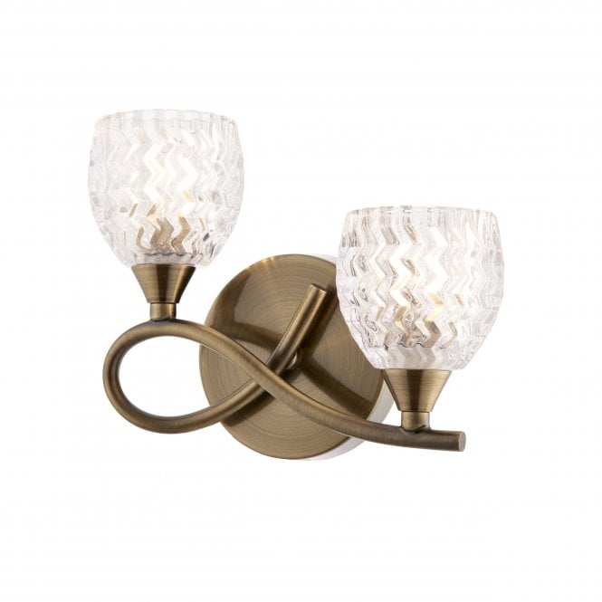 Endon Lighting Endon Lighting Boyer 2 Light Left Wall Light - Antique Brass Plate & Clear Glass