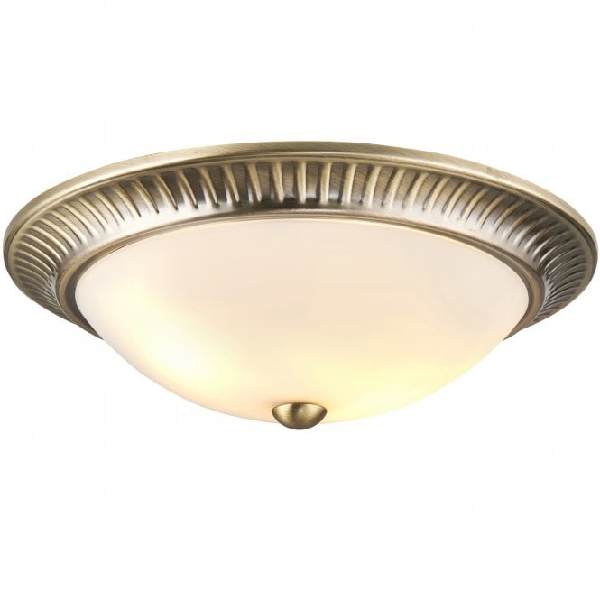 Endon Lighting Endon Lighting Brahm 2 Light Flush Fitting - Antique Brass Plate & Frosted Glass