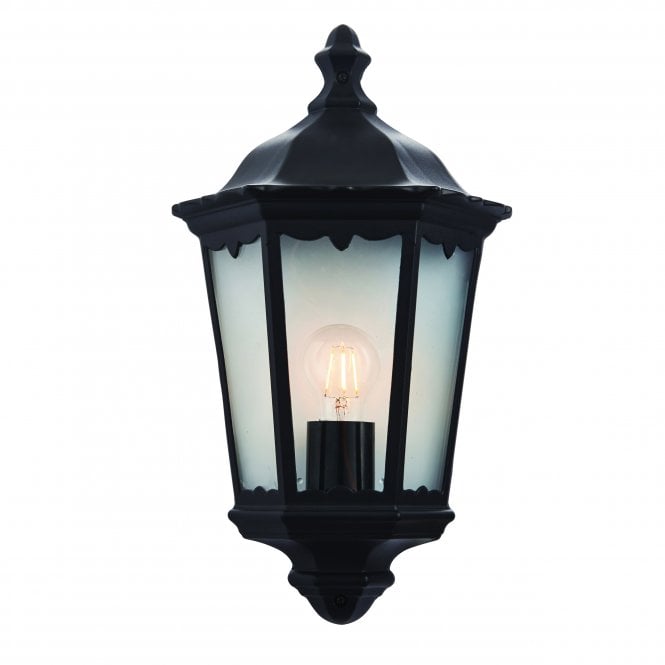 Endon Lighting Endon Lighting Burford Single Light Wall Half Lantern  - Matt Black & Clear Glass