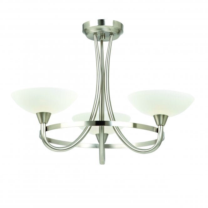 Endon Lighting Endon Lighting Cagney 3 Light Semi Flush Fitting - Satin Chrome Plate & White Glass