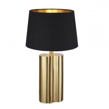 Calan Single Light Table Lamp - Gold Effect Plate & Black Cotton Fabric